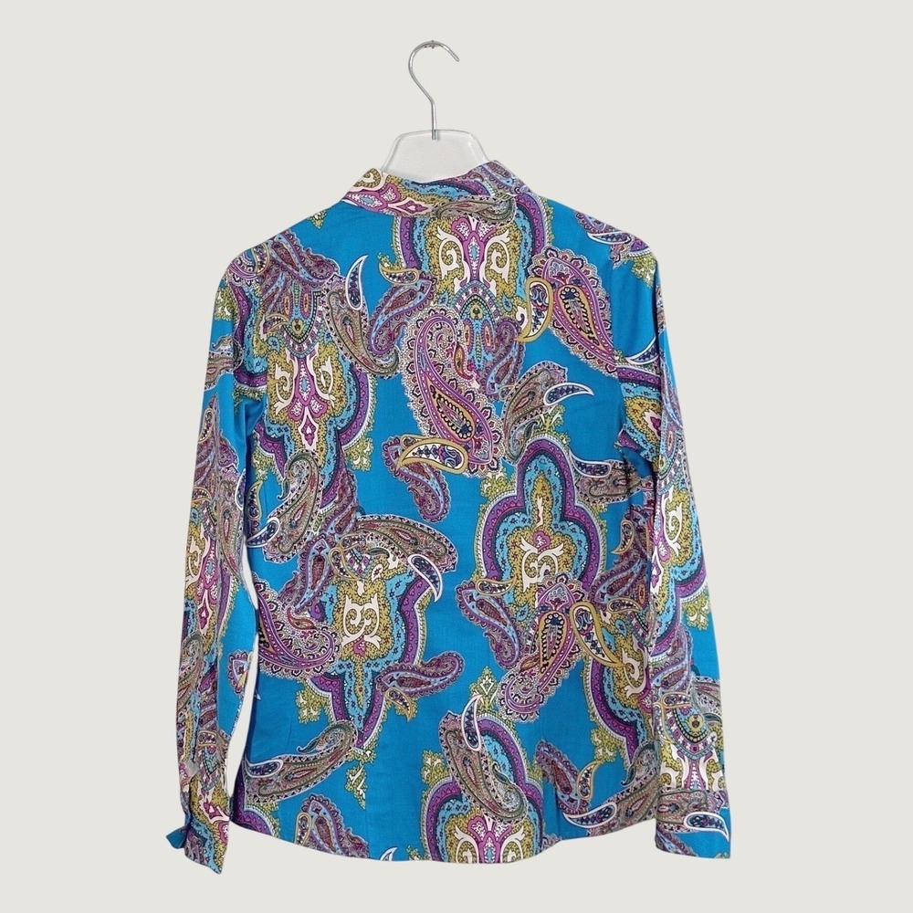 Van Heusen Studio Womens Blue Paisley Cotton Button Down Fitted Blouse Small - Picture 2 of 5